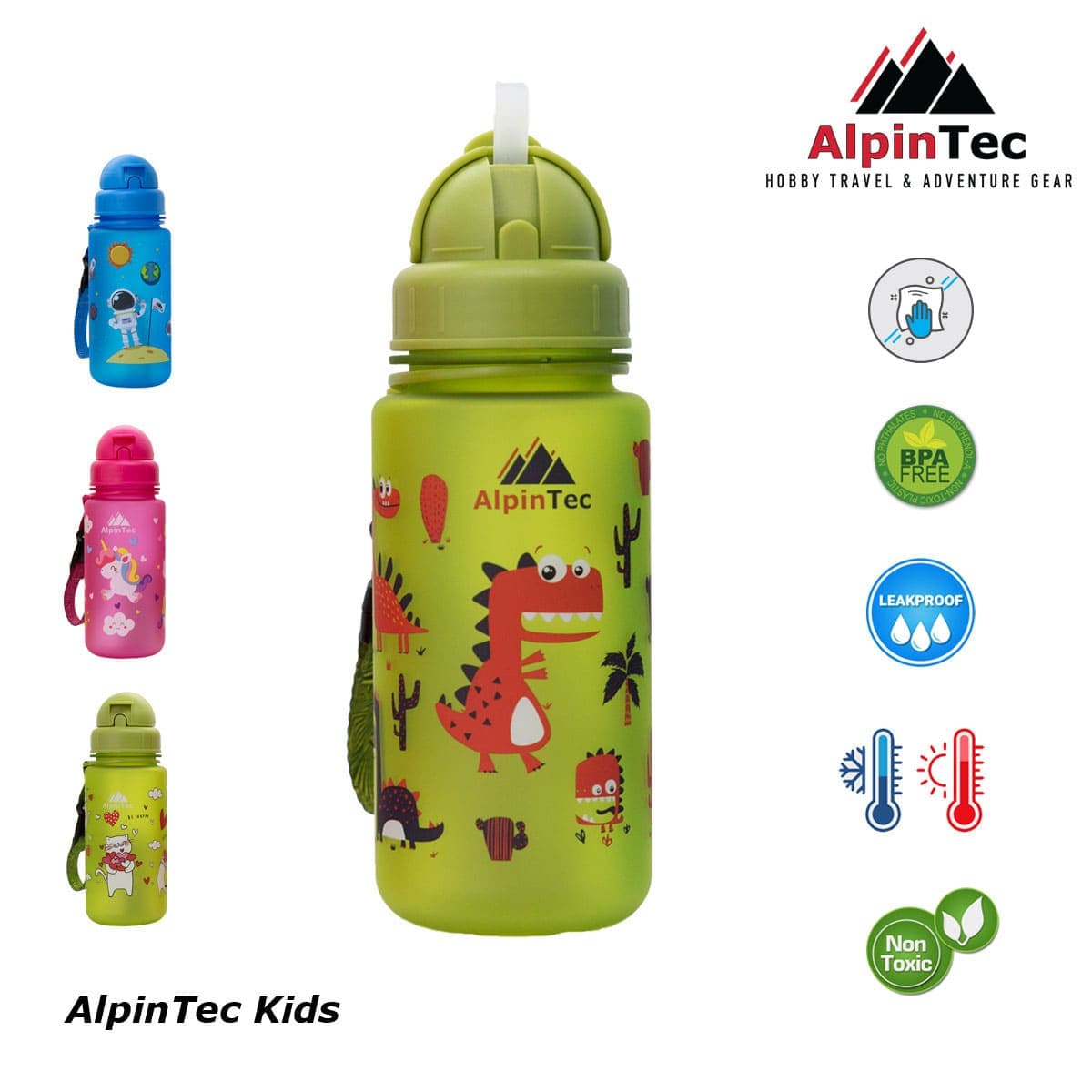 Παγούρι Alpin tec Kids Dino Πράσινο με καλαμάκι 400ml