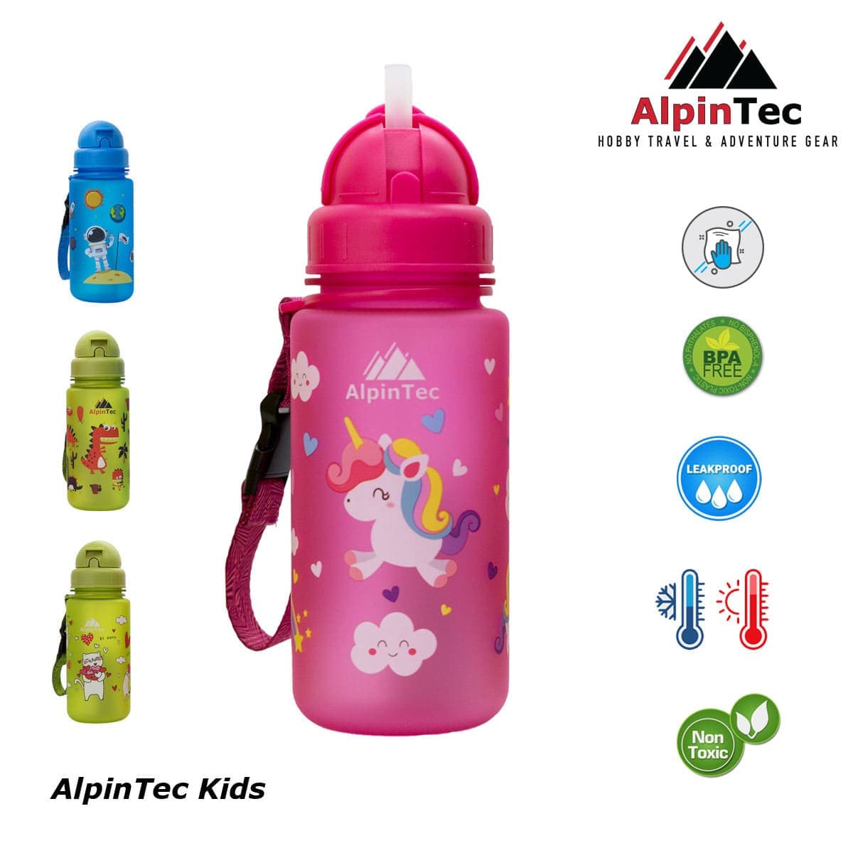 Παγούρι Alpin tec Kids Unicorn Ροζ με καλαμάκι 400ml